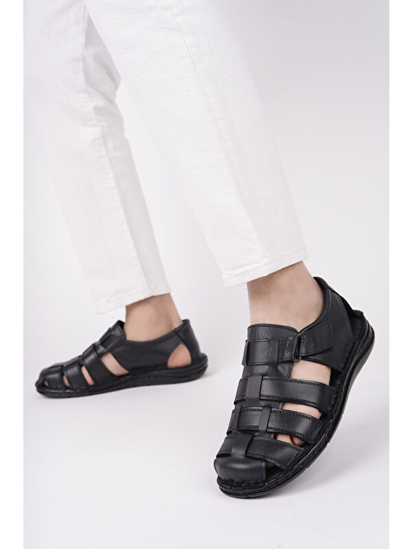 Edinburg Erkek Günlük Hakiki Deri Rahat Yumuşak Taban Ortopedik Sandalet - Görsel 3