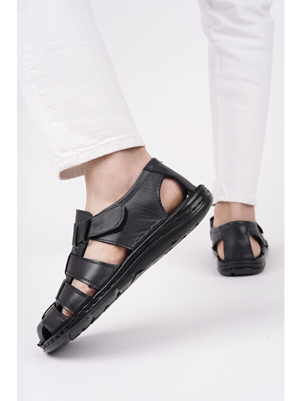 Edinburg Erkek Günlük Hakiki Deri Rahat Yumuşak Taban Ortopedik Sandalet - Görsel 4