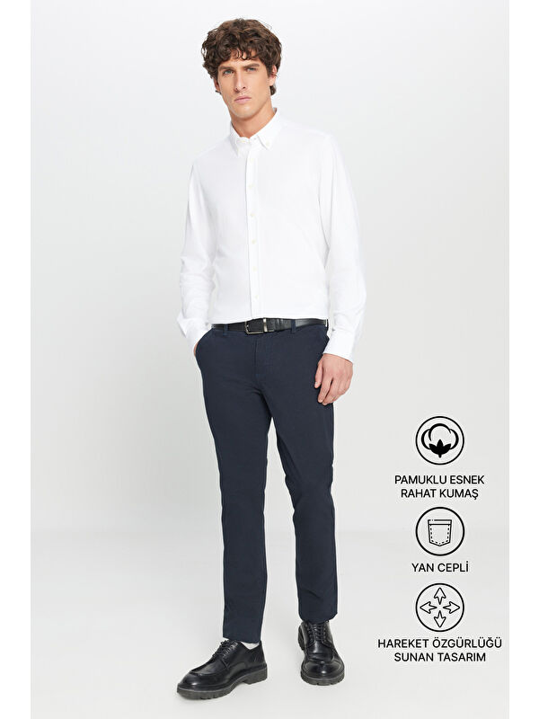 AC&Co / Altınyıldız Classics Erkek Lacivert Slim Fit Dar Kesim Yan Cep Pamuklu Esnek Chino Pantolon
