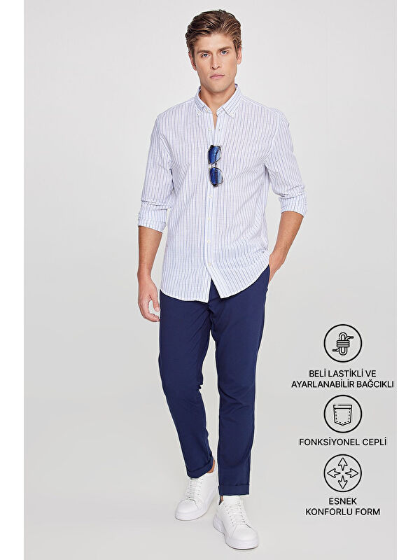AC&Co / Altınyıldız Classics Erkek Lacivert Slim Fit Rahat Kesim Beli Bağlamalı Yan Cepli Jogger Pantolon