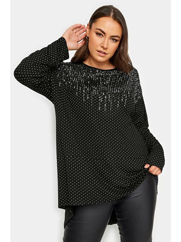 Stil Diva Büyük Beden Bisiklet Yaka Uzun Kollu Payet İşlemeli Bluz 302911