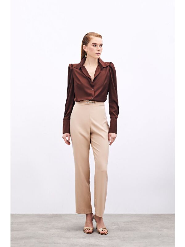 SATEEN Aksesuar Detaylı Pantolon - Camel