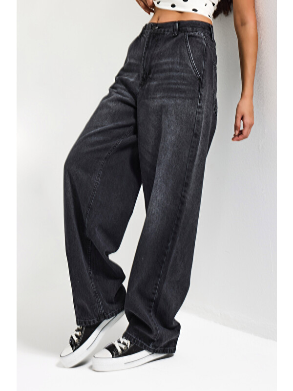 It's Basic Kadın Koyu Füme Renk Juniper Skater Fit %100 Pamuk Denim Jean