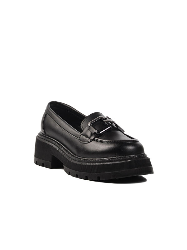 Siyah Cilt Kadın Loafer Ayakkabı 572381 - Görsel 4