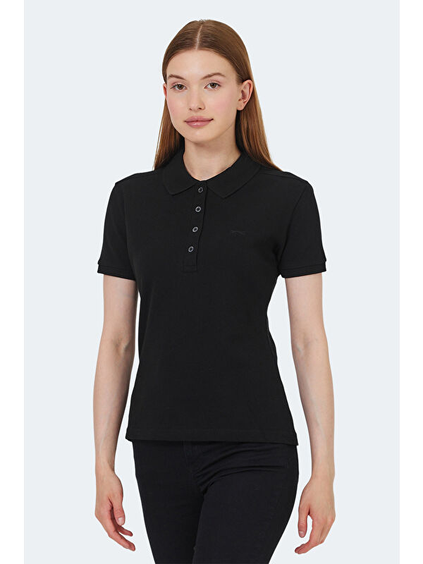 SLAZENGER VERA I Kadın Polo Yaka Siyah Tişört