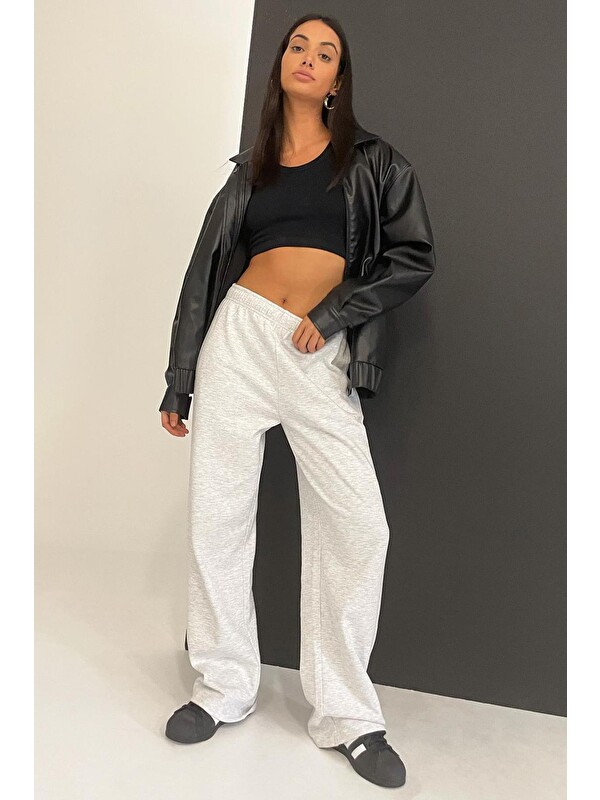 Madmext Gri Wide Leg Basic Eşofman Altı Mg1916