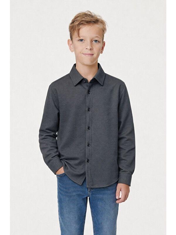 Ahengim Erkek Çocuk Modern Kesim Beyaz Polyester Basic Gömlek Ak8789