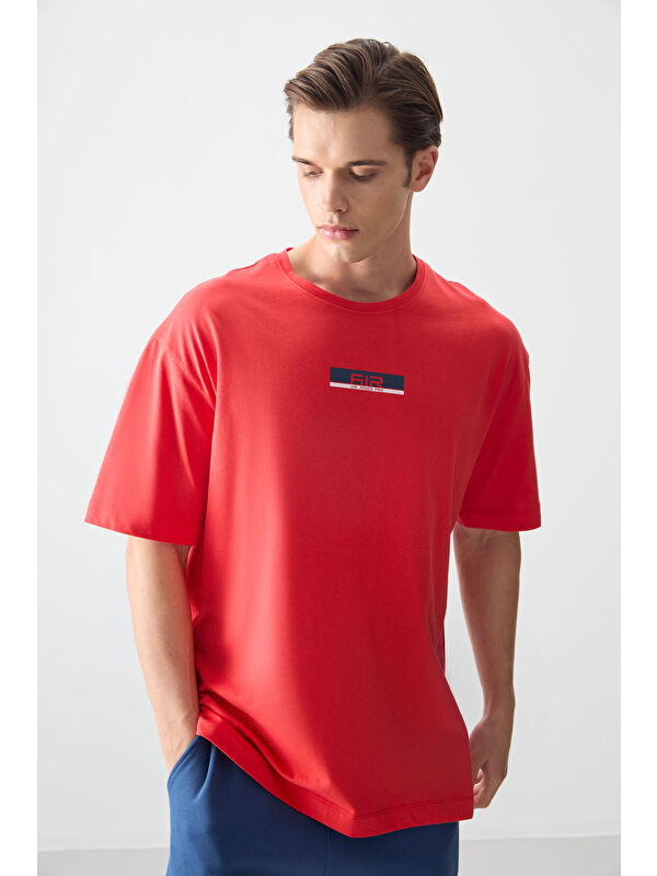 Air Jones %100 Pamuk Kalın Yumuşak Dokulu Oversize Fit Baskılı Erkek Tişört - 88359