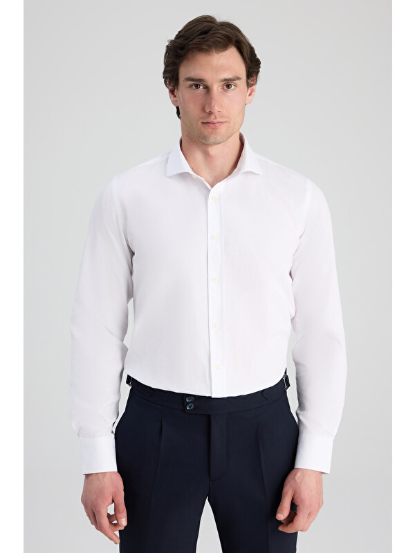 D'S damat Slim Fit Beyaz Nano Care Gömlek