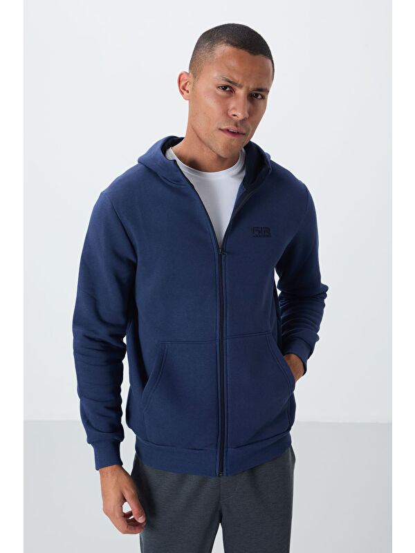 Air Jones Hector İndigo  Şardonlu Erkek Fermuarlı Sweatshirt Hırka - 88139