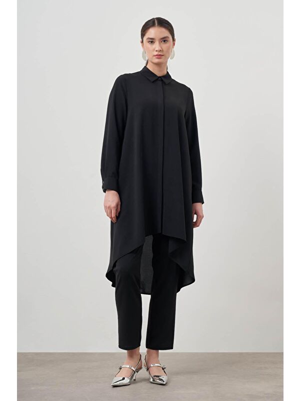 Mizalle Beli Lastikli Dar Paça Siyah Pantolon