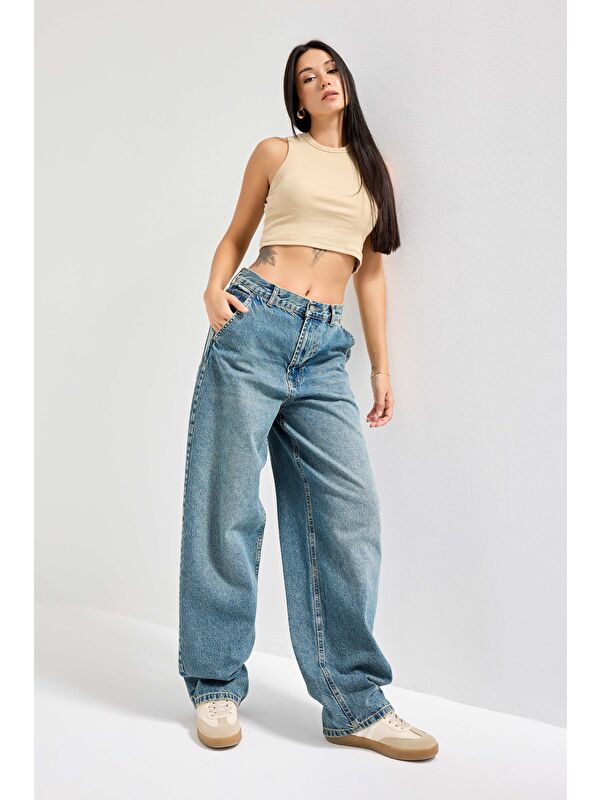 It's Basic Kadın Tint Skater Fit Bol Kesim Denim Pantolon