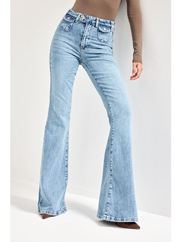 It's Basic Mavi Kadın Jean Rengi 4s6-3 Flare Fit Viskon Elastan Kumaş Denim Jean