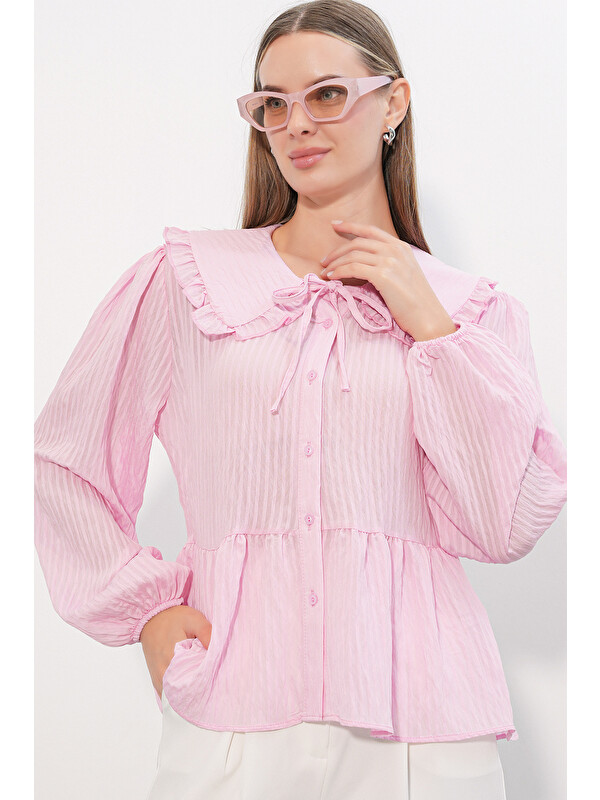 Bigdart Kadın Bebe Yaka Gömlek Bluz 993 - Pembe