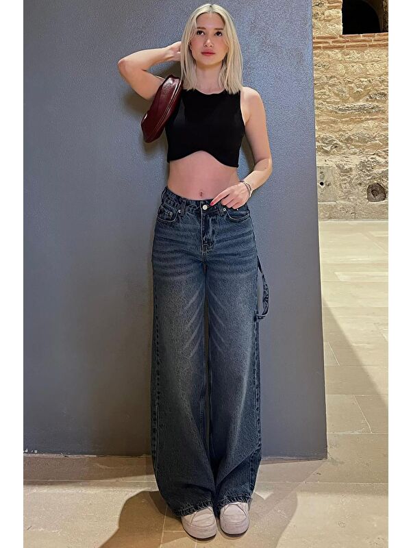 Madmext Mavi Straight Wide Kadın Jean Mg1995