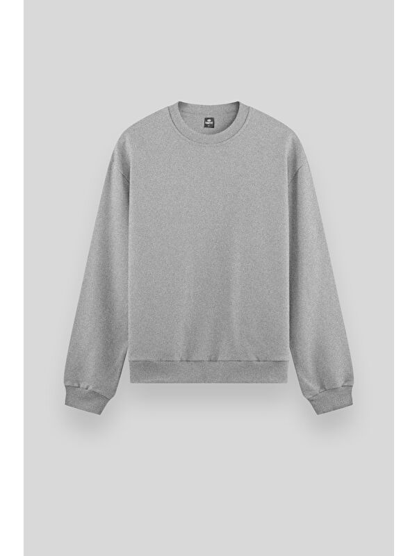 Tommylife Gri Melanj Basic Bisiklet Yaka Rahat Form Erkek Sweatshirt - 88053