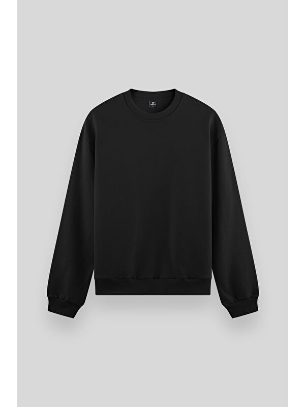 Tommylife Siyah Basic Bisiklet Yaka Rahat Form Erkek Sweatshirt - 88053