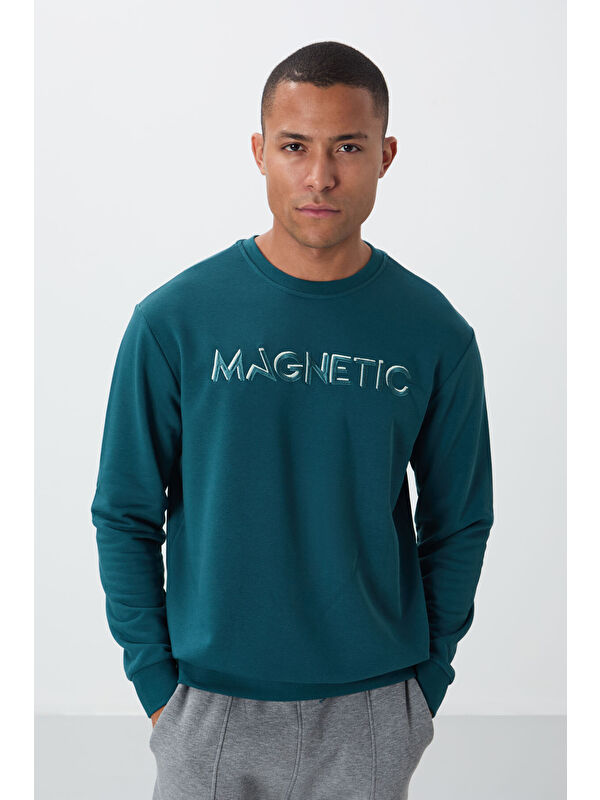 Tommylife Zümrüt Yazı Nakışlı Bisiklet Yaka Rahat Form Erkek Sweatshirt - 88020