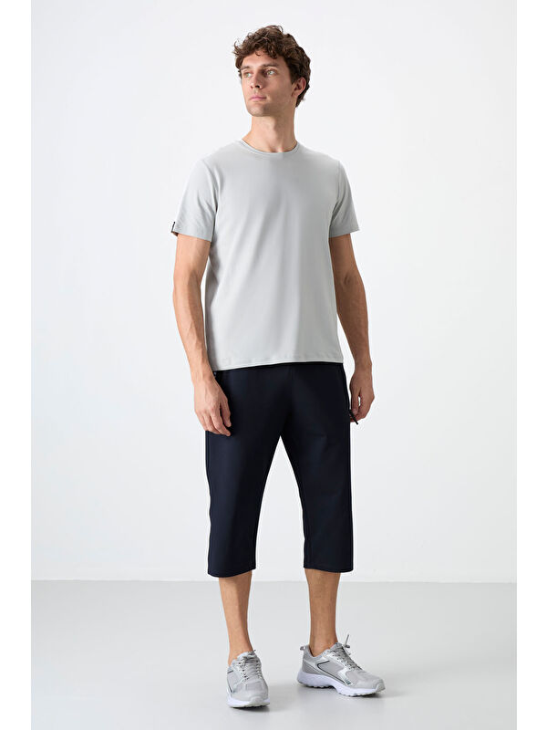 Tommylife Lacivert - Beyaz Fermuar Cepli Standart Kalıp Klasik Paça Erkek Kapri - 83091