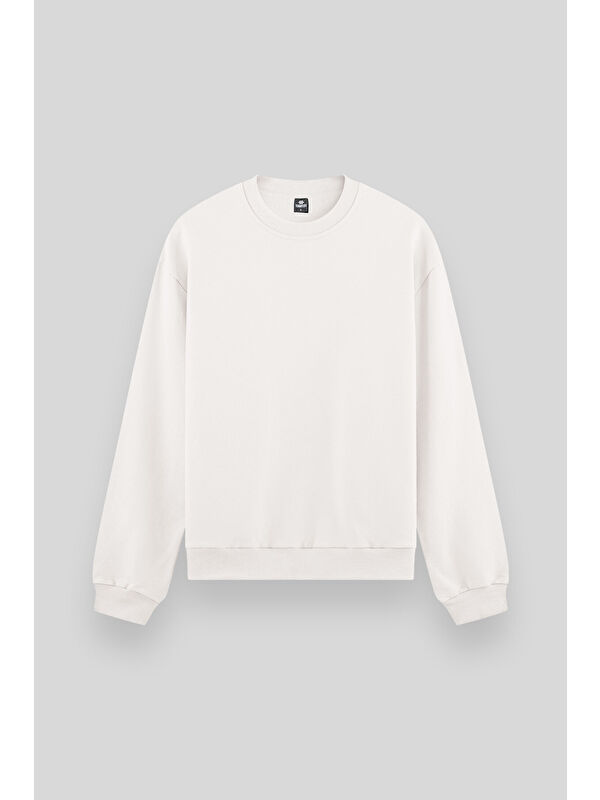 Tommylife Ekru Basic Bisiklet Yaka Rahat Form Erkek Sweatshirt - 88053