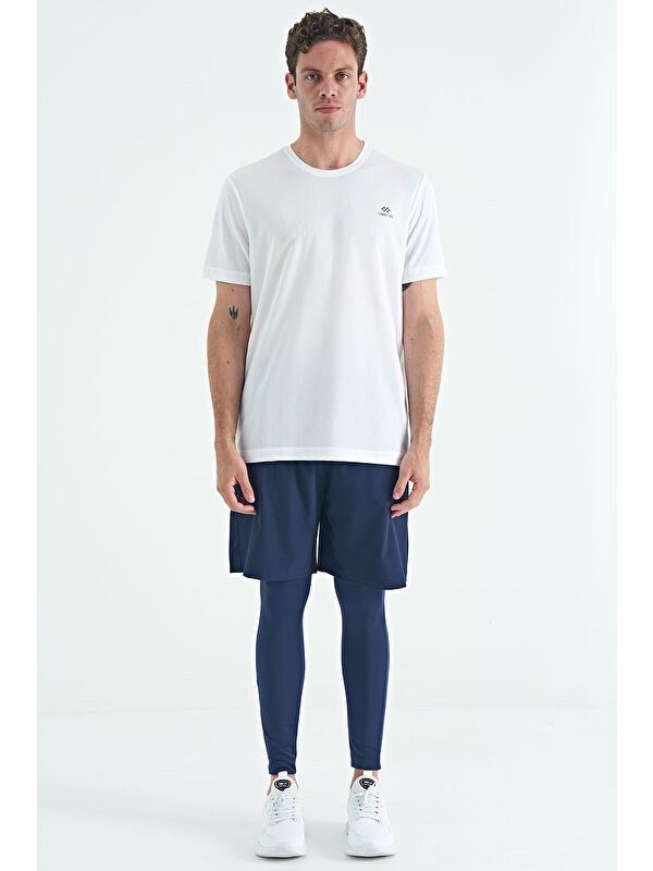 Tommylife İndigo Arka Bilek Baskı Detaylı Yüksek Bel Slim Fit Aktif Spor Erkek Tayt - 84988