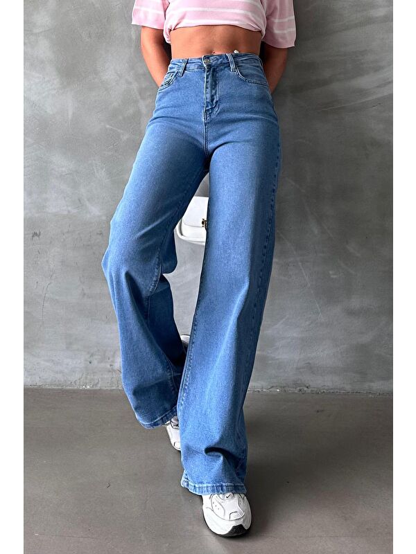 Madmext Mavi Straight Wide Kadın Jean Mg2000