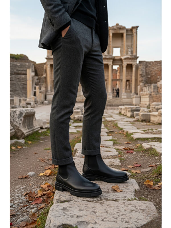 THOR Hakiki Deri Kalın Taban Erkek Kışlık Chelsea Bot - Görsel 6