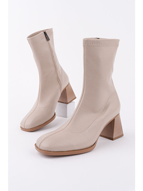 STORM Küt Burun Arkadan Fermuarlı Kadın Topuklu Bot - Görsel 6