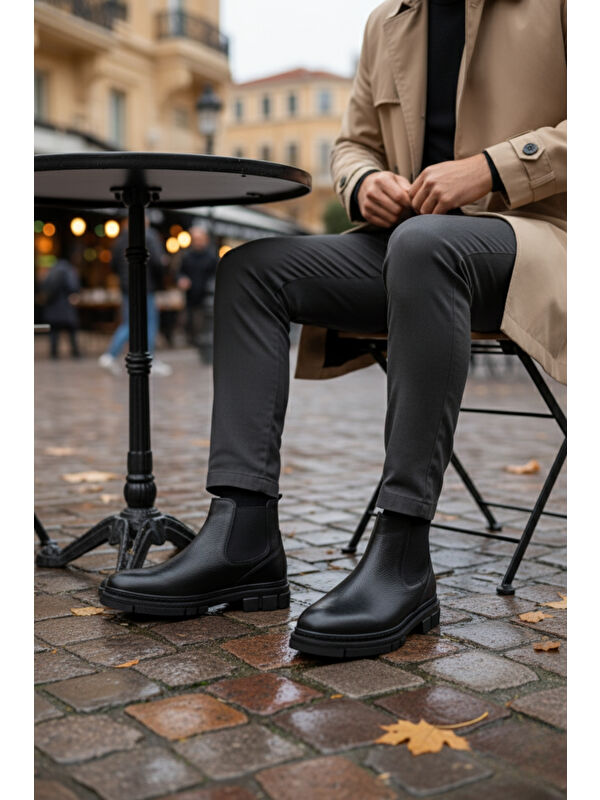 THOR Hakiki Deri Kalın Taban Erkek Kışlık Chelsea Bot - Görsel 8