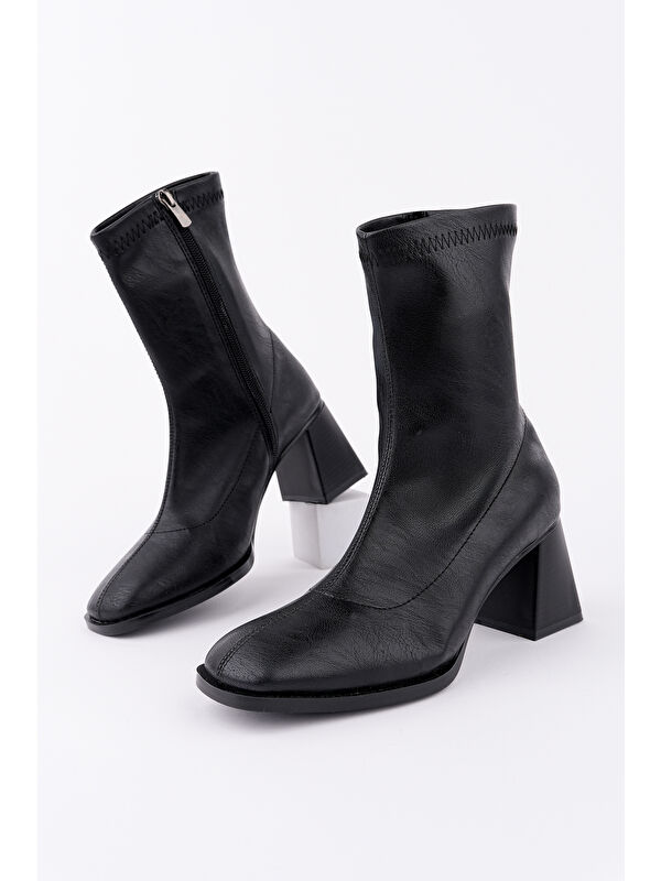 STORM Küt Burun Arkadan Fermuarlı Kadın Topuklu Bot - Görsel 3