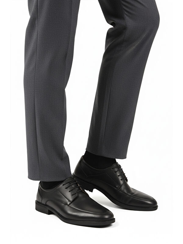 Siyah Bağcıklı Deri Jel Taban Anatomik Erkek Casual Ayakkabı 301 M - Görsel 2