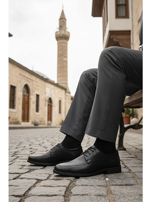 Siyah Bağcıklı Deri Jel Taban Anatomik Erkek Casual Ayakkabı 301 M - Görsel 4