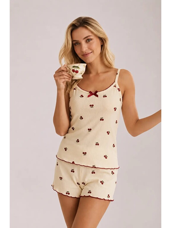 Myhanne Desenli Askılı Şortlu Kadın Pijama Takımı 2206