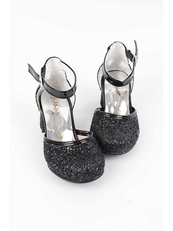 Siyah Simli Topuklu Kız Çocuk Ayakkabı - Görsel 2