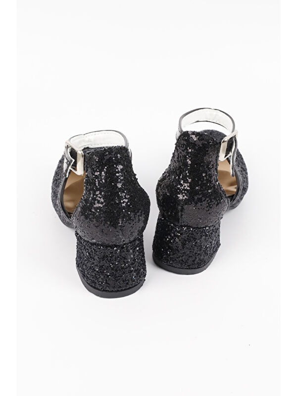 Siyah Simli Topuklu Kız Çocuk Ayakkabı - Görsel 4