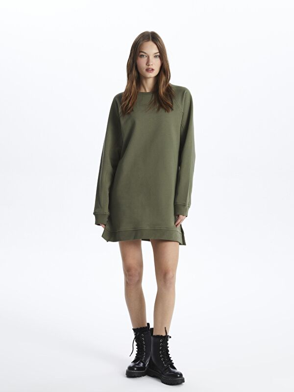 Dexia Bisiklet Yaka Basic Rahat Kalıp Uzun Kollu Baskısız Penye Sweatshirt Elbise - Chicago