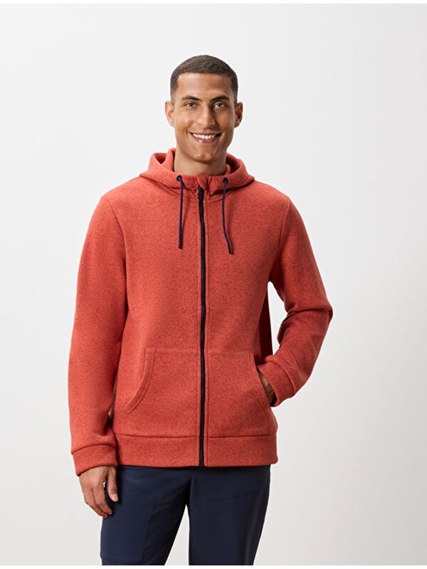 Tchibo Kapüşonlu Örgü Polar Erkek Fermuarlı Sweatshirt Hırka,Turuncu