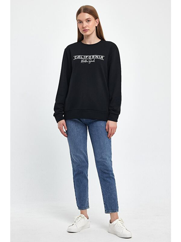 Süperlife Kadın Bisiklet Yaka Rahat Kalıp 3 iplik Kalın Californıa Baskılı Sweatshirt SPR24SWK32