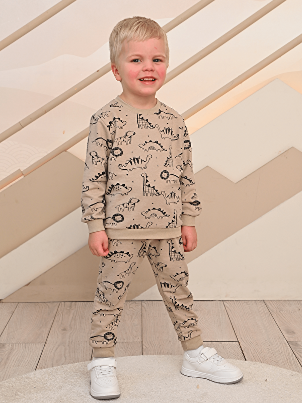 Luggi Baby Bisiklet Yaka Baskılı Erkek Bebek Sweatshirt ve Eşofman Alt 2'li