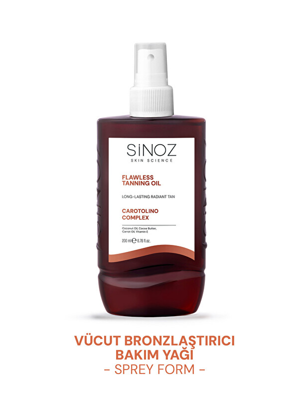 Sinoz Kusursuz Bronzlaştırıcı Güneş Yağı Spreyi 200 ml Hindistan Cevizi Kakao Havuç Yağı Içeren