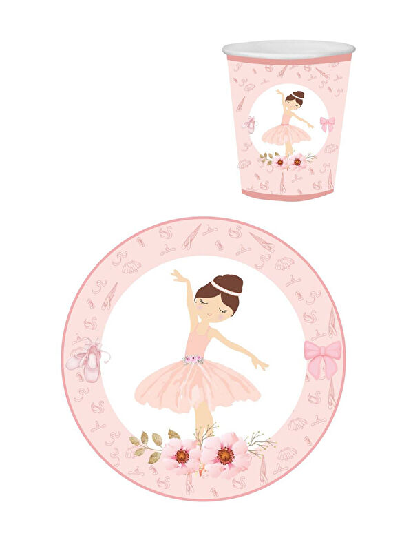 Le Mabelle Pembe Balerin Temalı 8'li Bardak Tabak Set