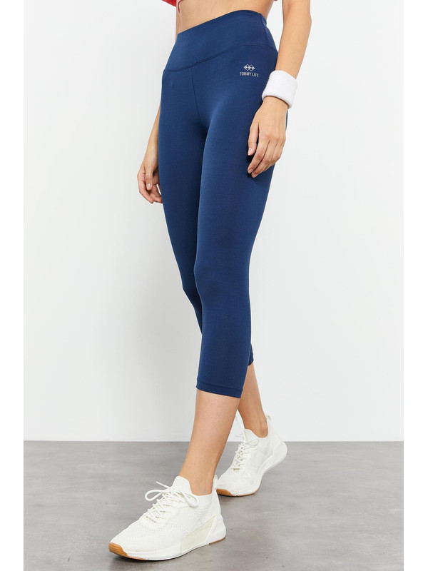 Tommylife İndigo Yüksek Bel Slim Fit Dar Paça Kadın Kapri Tayt - 93097