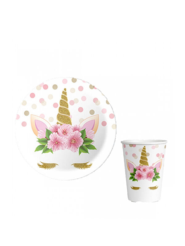 Le Mabelle Beyaz Baskılı 8'li Tabak Bardak Set