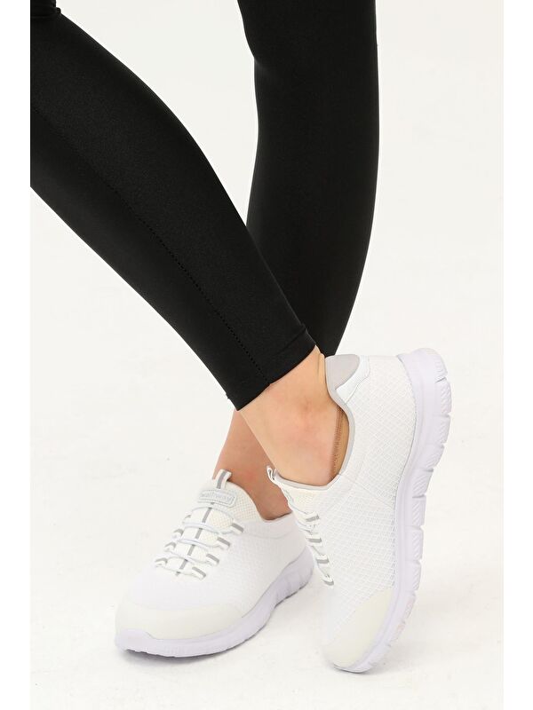 DAR KALIP Beyaz Gümüş Fileli Hafif Esnek Kadın Spor Ayakkabı Flexible G - Görsel 5