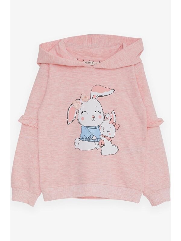 Breeze Kız Çocuk Sweatshirt Tavşancık Baskılı Somon Melanj (1.5-5 Yaş)