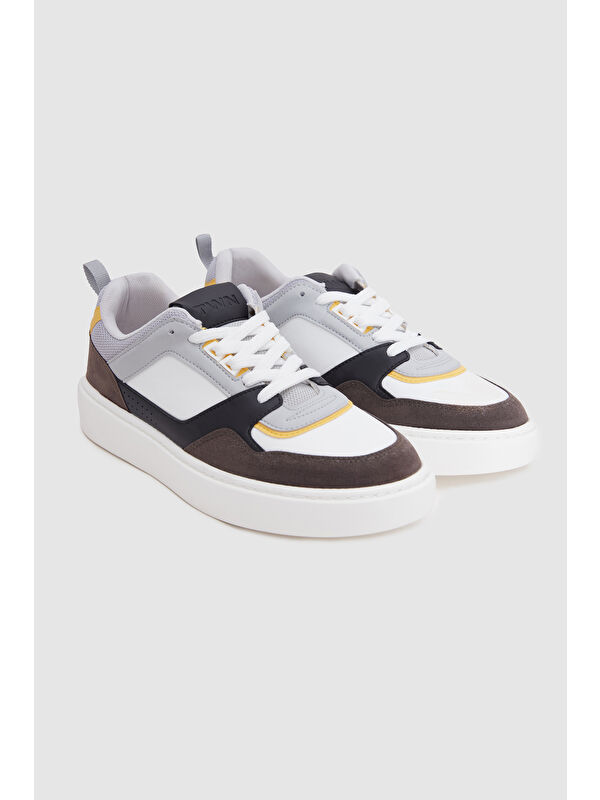 D'S damat Twn Beyaz Kalın Beyaz Tabanlı Bağcıklı Sneaker Ayakkabi