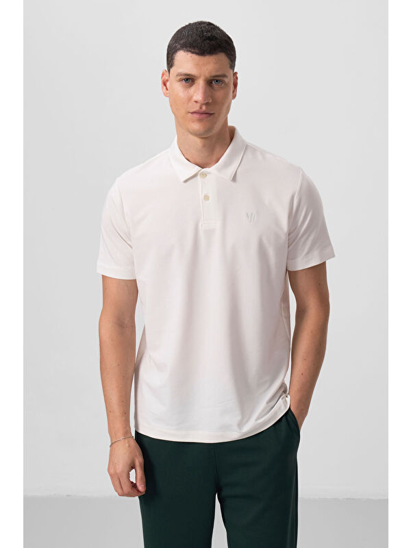 Tommylife Ekru Basic Göğüs Logolu Standart Kalıp Triko Polo Yaka Erkek Tişört - 87768