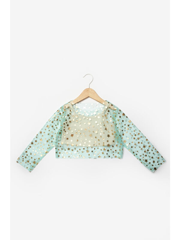 Le Mabelle Mint Uzun Kollu Yıldızlı Kız Çocuk Tül Crop