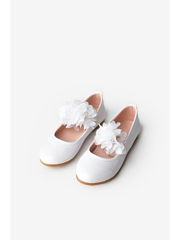 Beyaz Tül Çiçekli Kız Çocuk Ayakkabı - Görsel 2