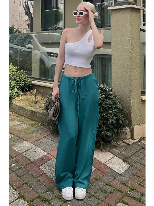 Madmext Zümrüt Yeşili Krinkıl Kumaş Basic Kadın Plaj Pantolon Mg1778